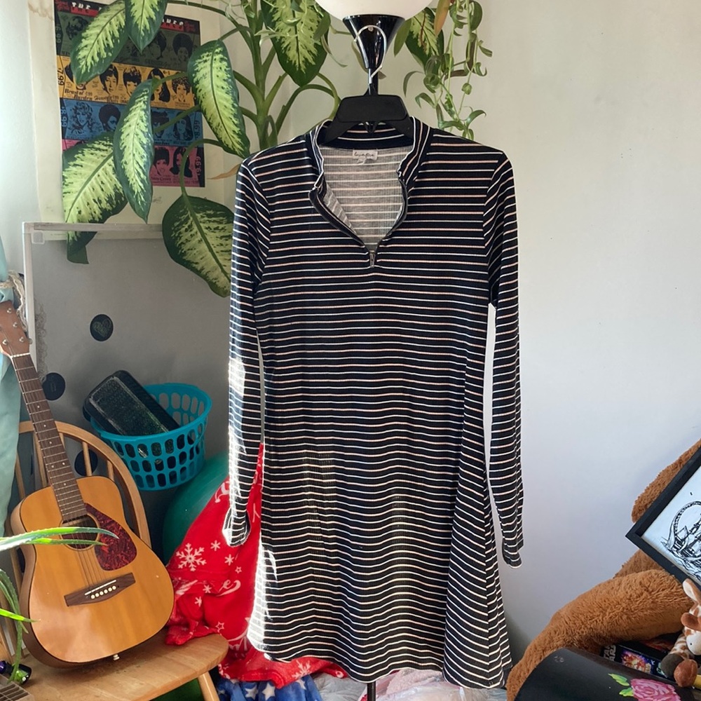 Black striped dress size XL. 1/4 zip on front Long sleeves